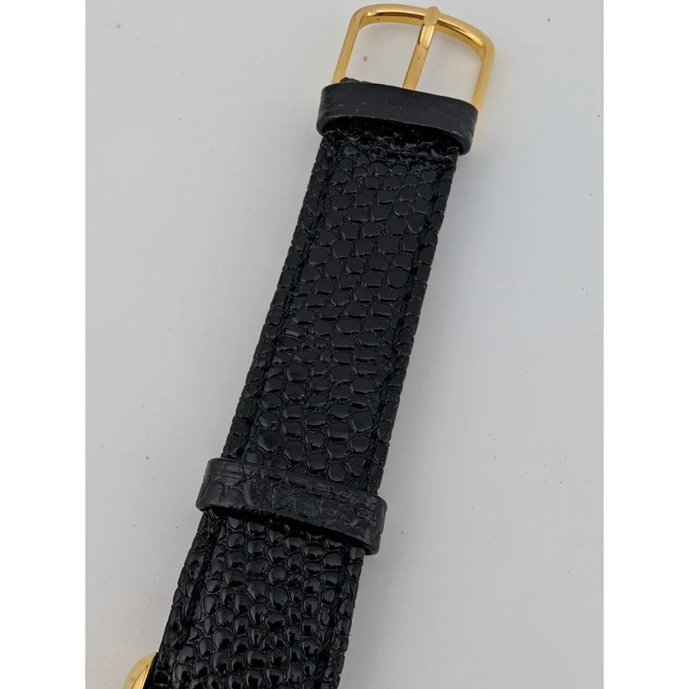 Vintage St. Marin Watch Women 32mm Gold Case Black Leather Band- New Battery